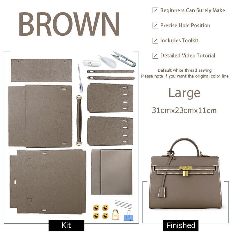 Kelly Bag Woman Red/Brown/Grey DIY Leather Bag Kit Handmade ™