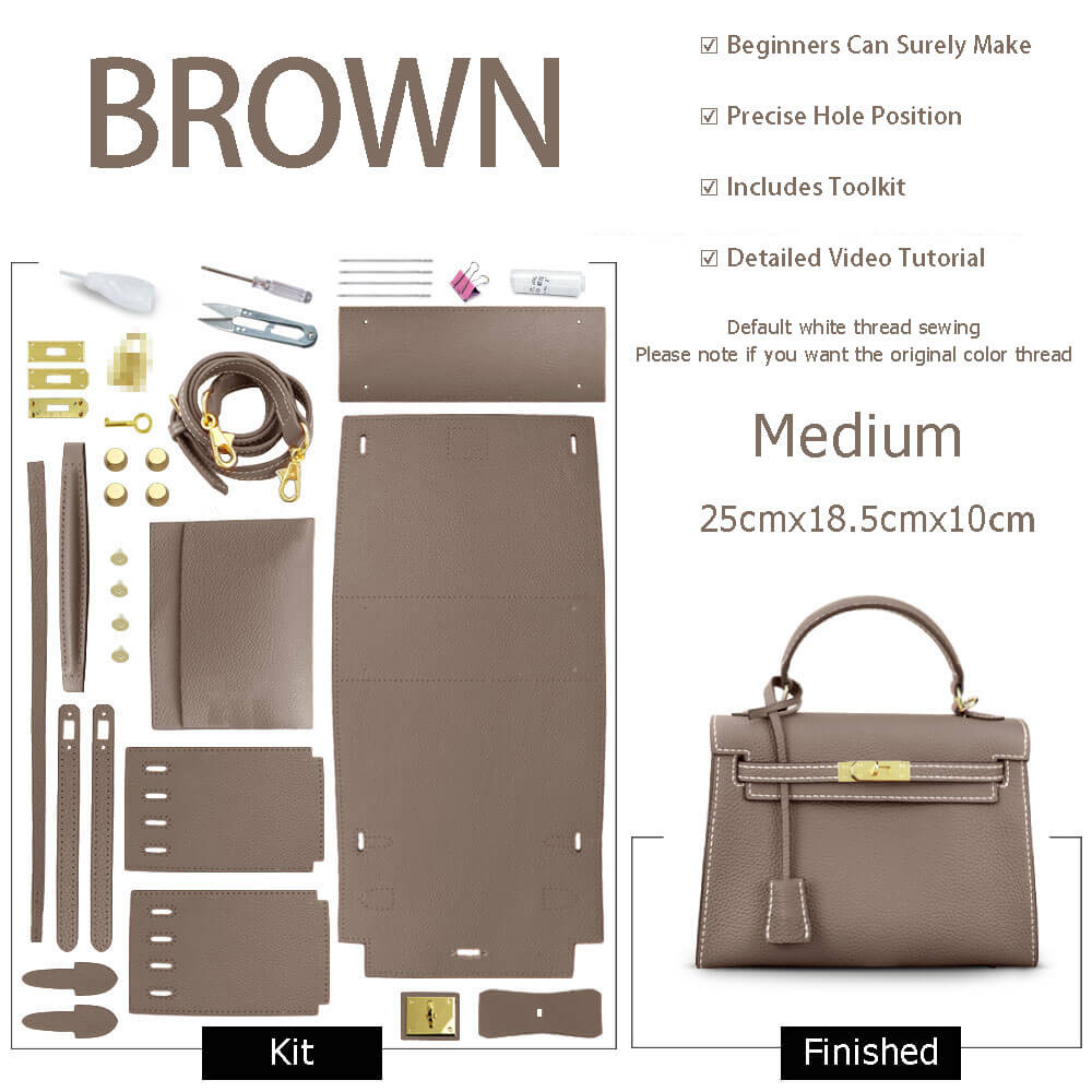 Kelly Bag Woman Red/Brown/Grey DIY Leather Bag Kit Handmade ™