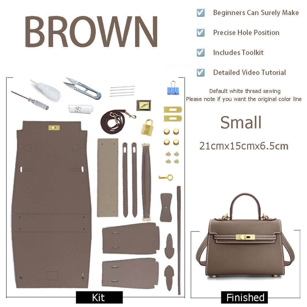 Kelly Bag Woman Red/Brown/Grey DIY Leather Bag Kit Handmade ™