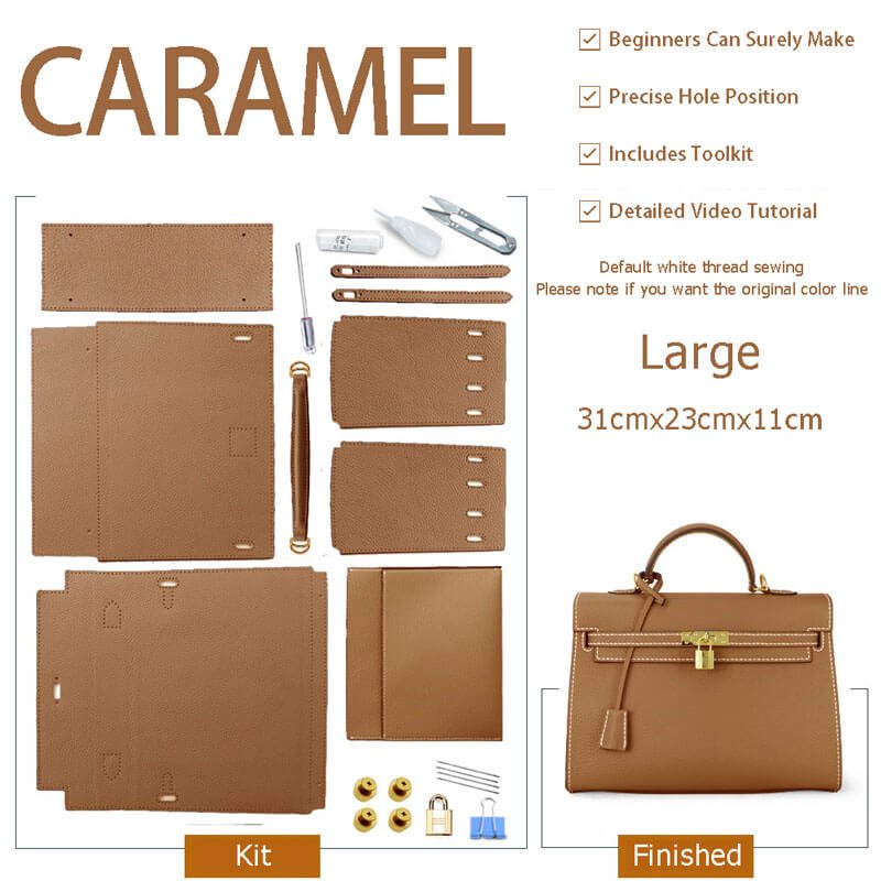 Kelly Bag Woman Red/Brown/Grey DIY Leather Bag Kit Handmade ™