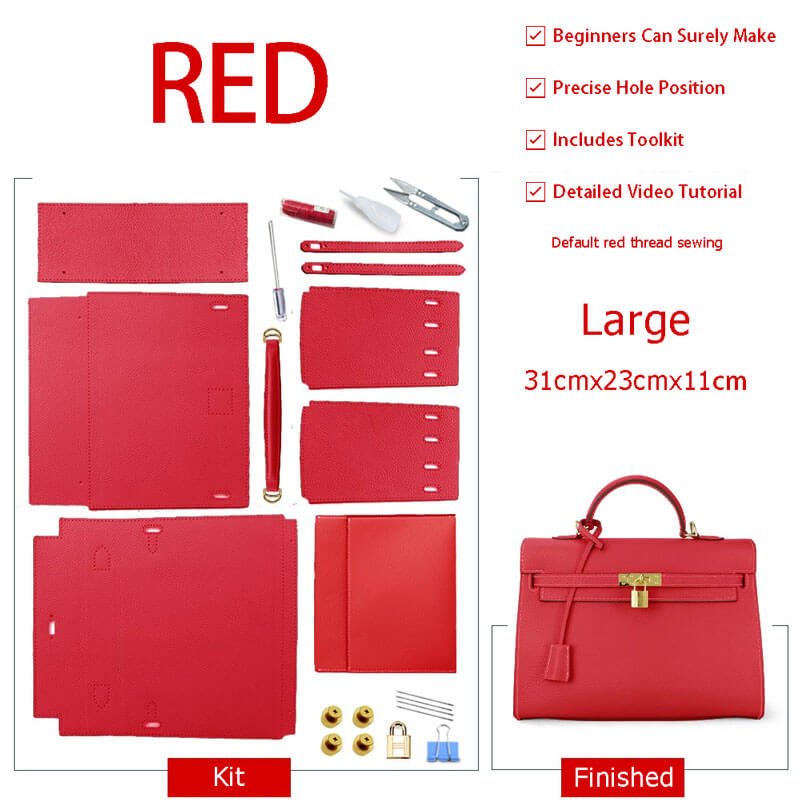 Kelly Bag Woman Red/Brown/Grey DIY Leather Bag Kit Handmade ™