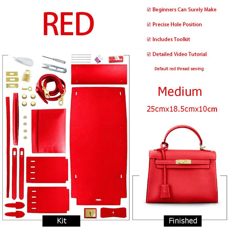 Kelly Bag Woman Red/Brown/Grey DIY Leather Bag Kit Handmade ™