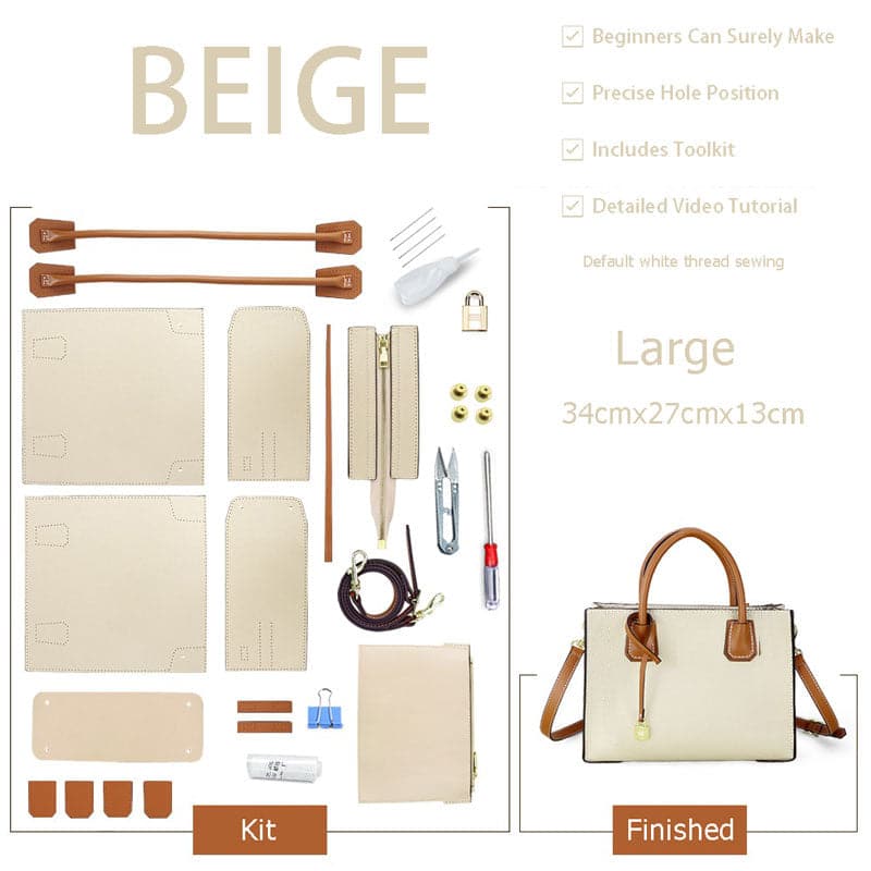 BABYLON™ DIY Handbag Leather Kit Business - Brown - White Thread