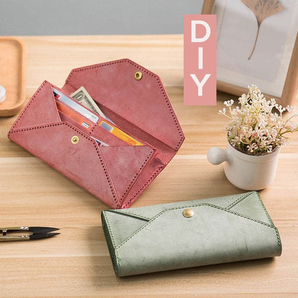 DIY Leather Wallets Kit DIY PinkRed Eco Leather Projects DIY Minimalist  Leather Wallet DIY Leather Womens Wallet Kit