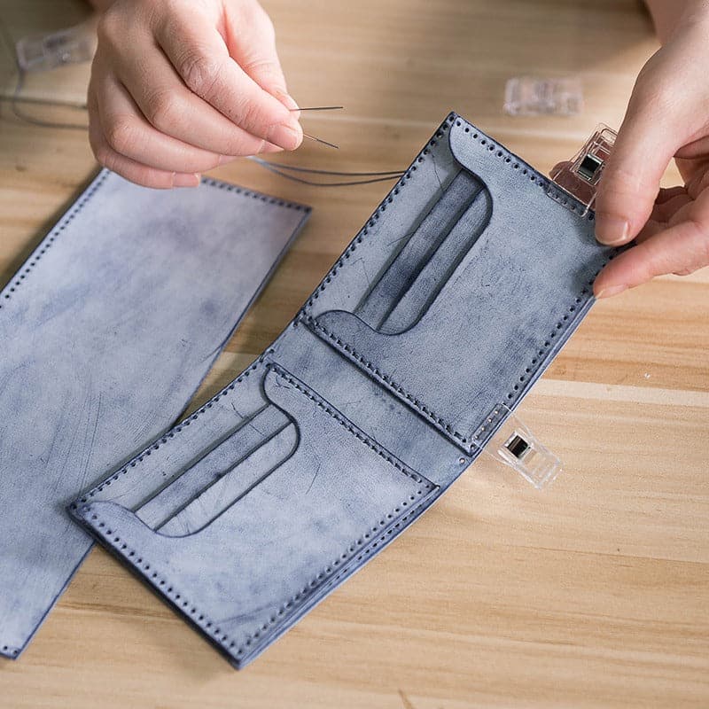 BABYLON™ DIY Mens wallet Full Grain Leather Kit - Babylon LeatherBabylon LeatherLZ07-Blue - Fog Wax Leather