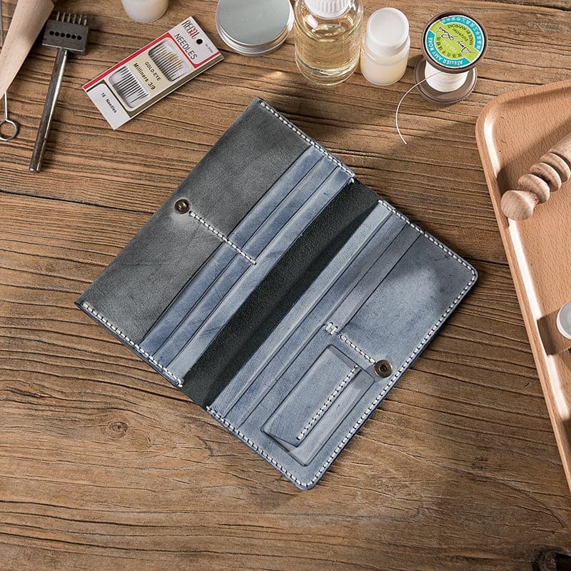 BABYLON™ DIY Minimalist Leather Wallet for Mens - Babylon LeatherBabylon LeatherLZ10-Black & Blue-Fog Wax Leather