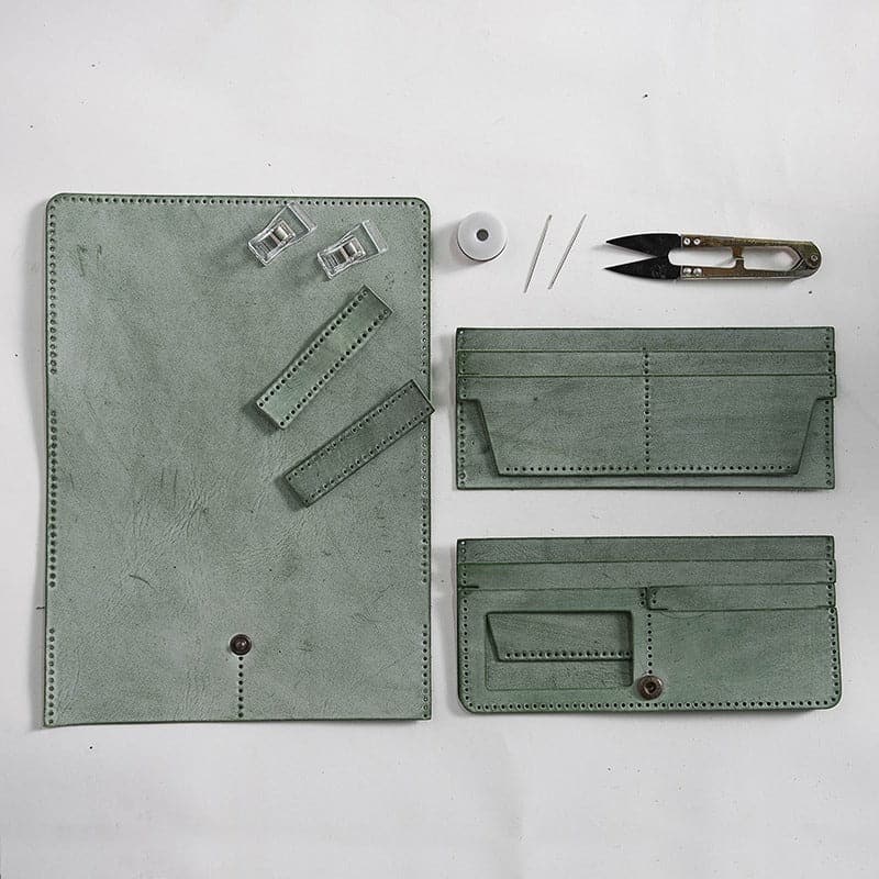 BABYLON™ DIY Minimalist Leather Wallet for Mens - Babylon LeatherBabylon LeatherLZ10-Green-Fog Wax Leather