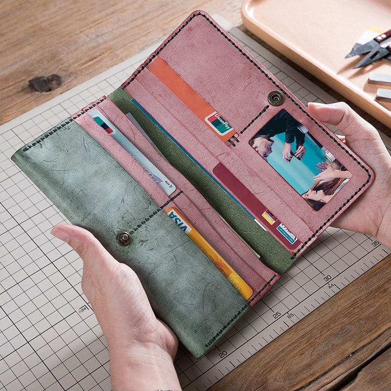 BABYLON™ DIY Minimalist Leather Wallet for Mens - Babylon LeatherBabylon LeatherLZ10-Green & Red-Fog Wax Leather