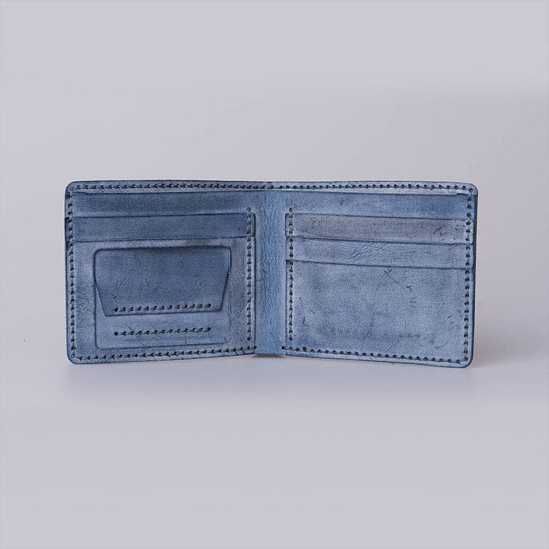BABYLON™ DIY Wallet for Him Leather Mens Wallet - Babylon LeatherBabylon LeatherLZ03-Blue - Fog Wax Leather-With ID Window