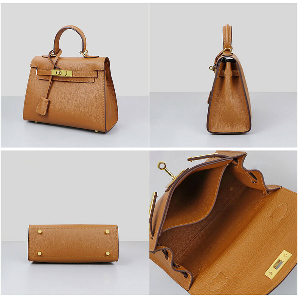 BABYLON™ Kelly Bag Oblique Hole Togo Leather DIY Kit - Babylon LeatherBabylon LeatherSY36-Orange-Gold-Togo Leather