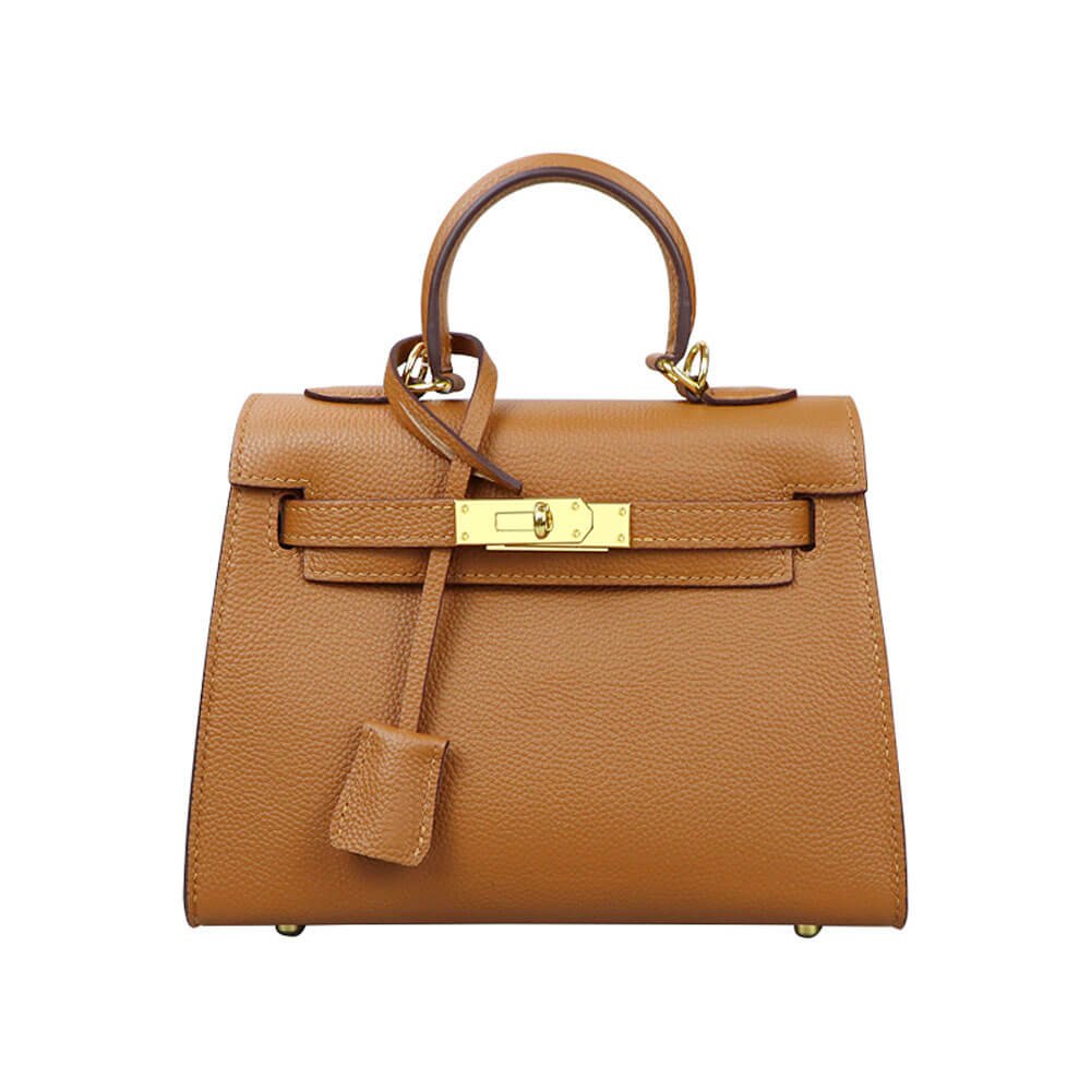 BABYLON™ Kelly Bag Oblique Hole Togo Leather DIY Kit - Babylon LeatherBabylon LeatherSY36-Orange-Gold-Togo Leather