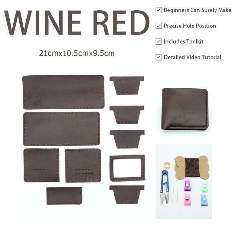 BABYLON™ Mens Wallet Kit DIY Crazy Horse Leather Father's Day Gift - Babylon LeatherBabylon LeatherYYX-Wine Red-01